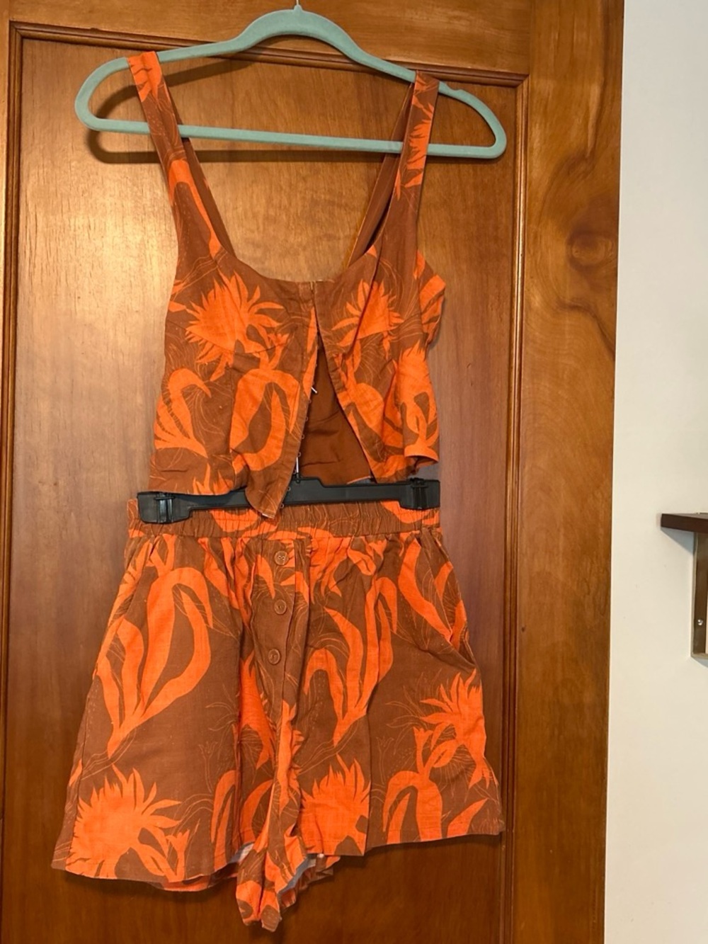 Vrg Gel Linen Orange Floral Two-Piece Set